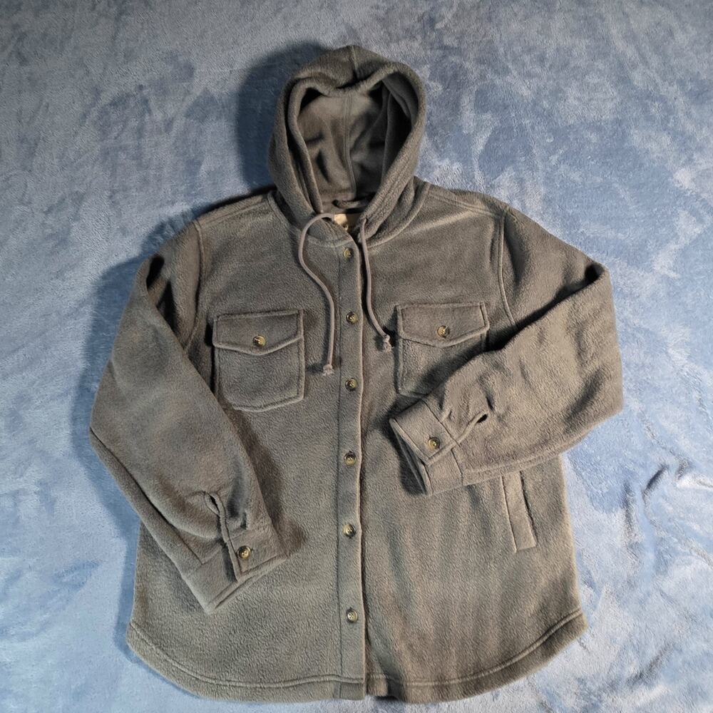 Thread & Supply Hooded Fleece Shacket Womens XL Gray Button Front Jacket Pockets